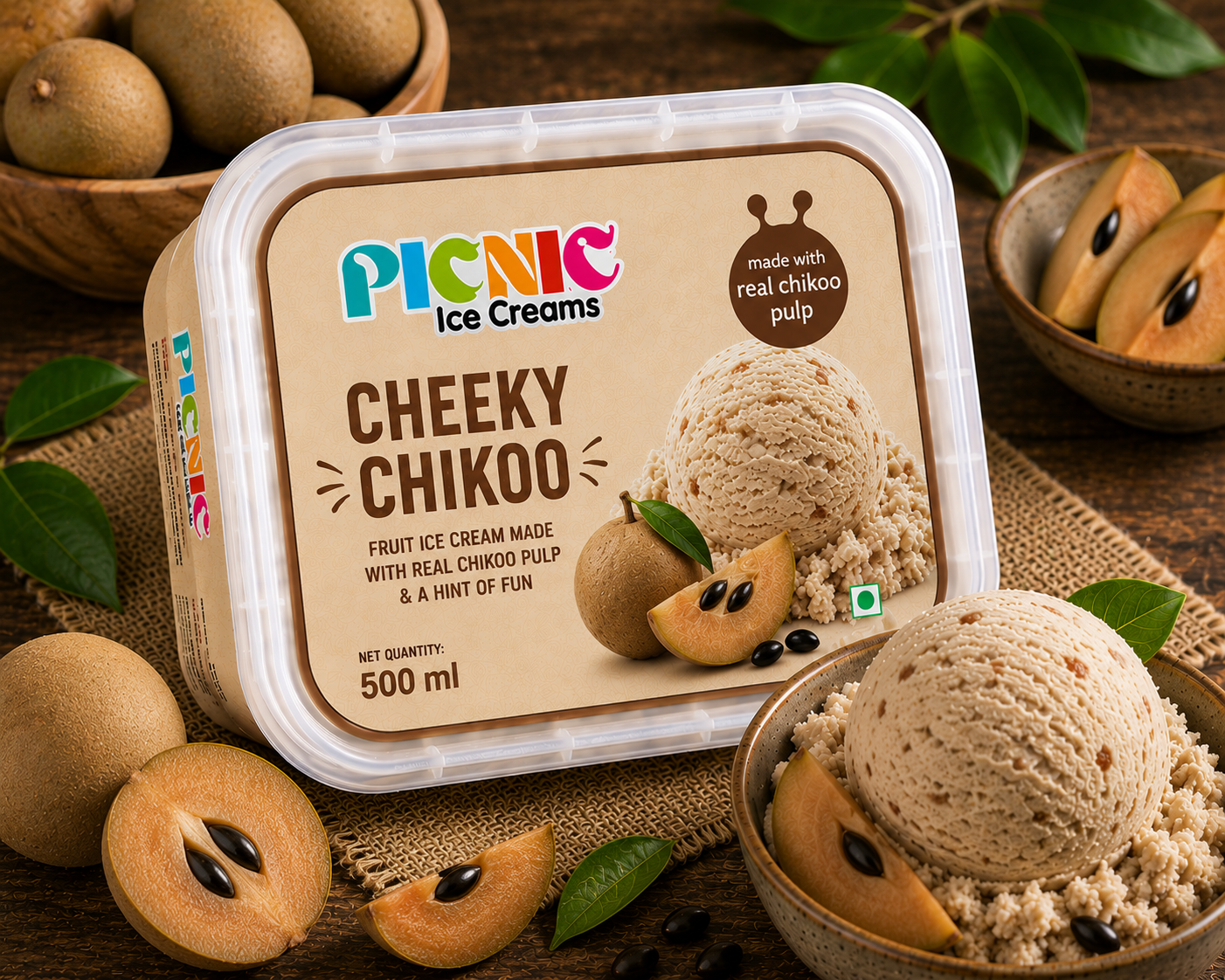 Luxury Cheeky chikoo Ice cream - 500ml Tub
