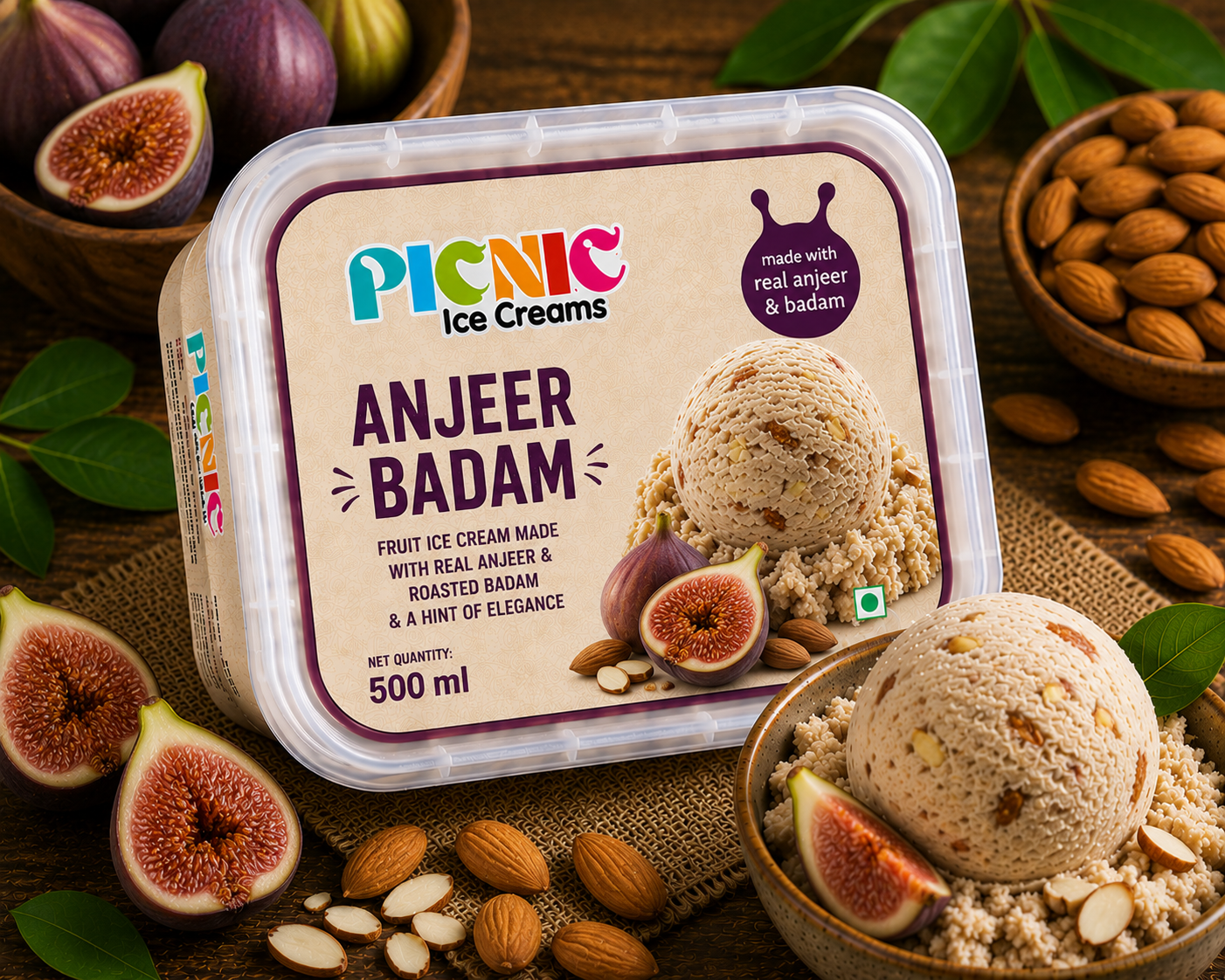 Luxury Anjeer badam Ice cream - 500ml Tub