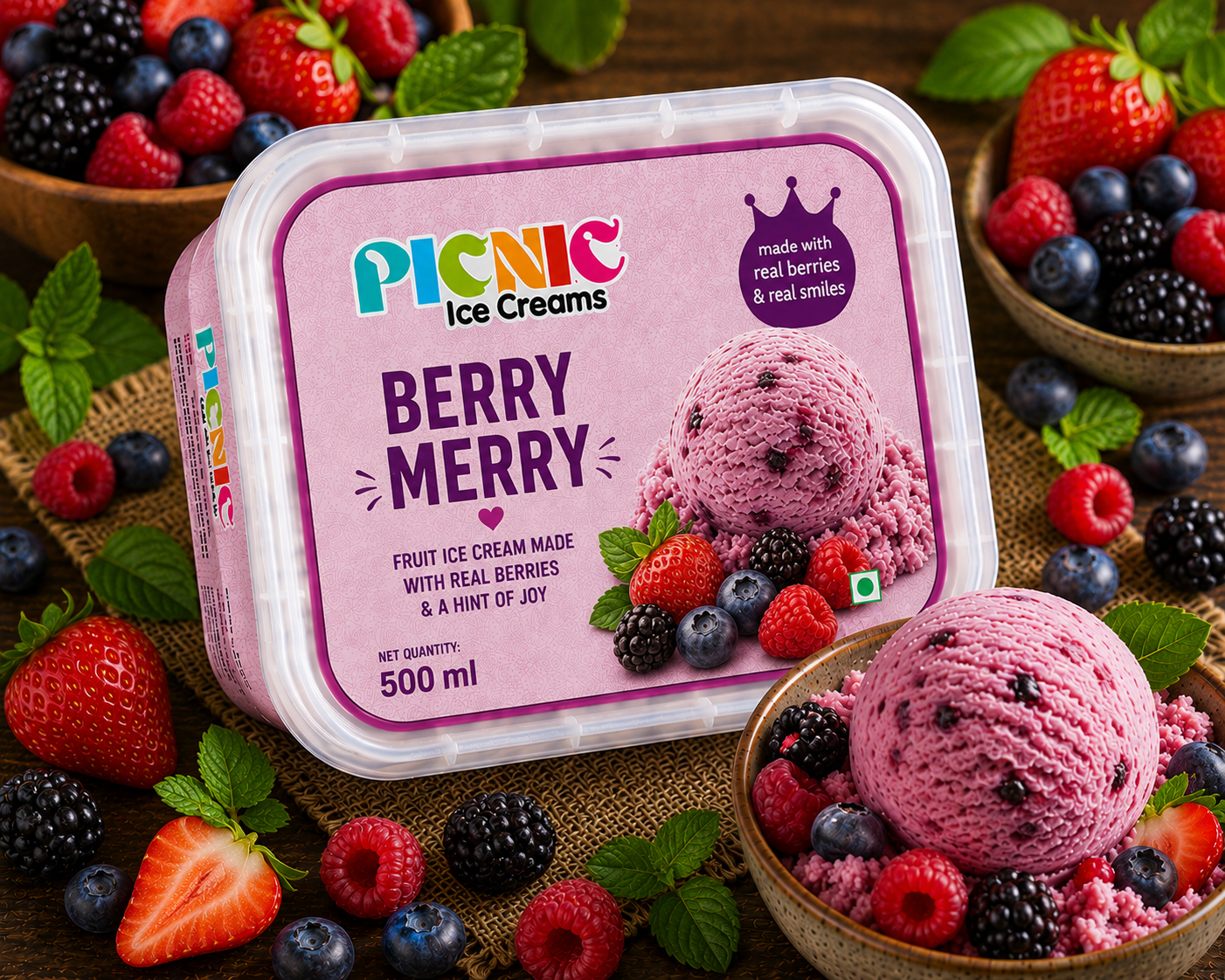 Luxury Berry merry Ice cream - 500ml Tub