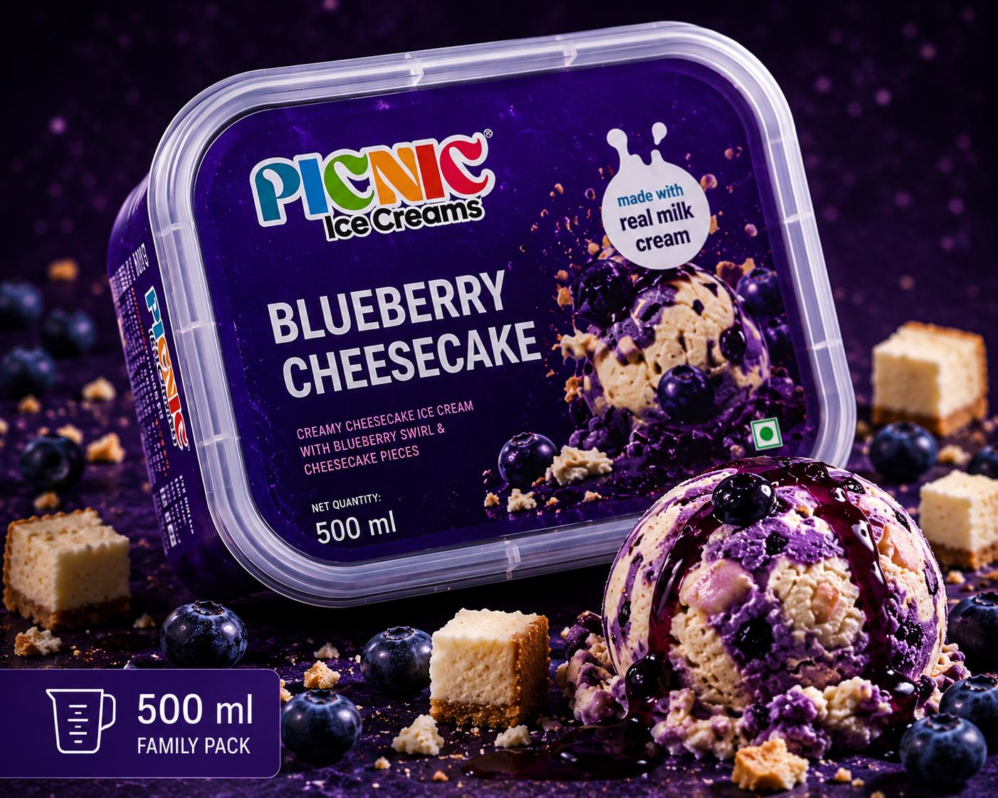 Exotic Blueberry cheesecake Ice cream - 500ml Tub