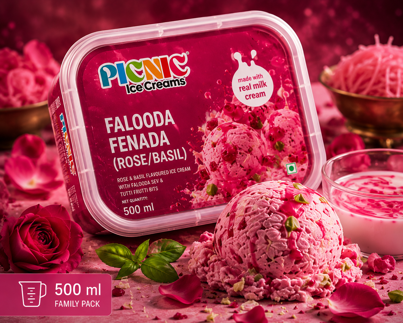 Exotic Falooda funda (Rose/Basil) - 500ml Tub