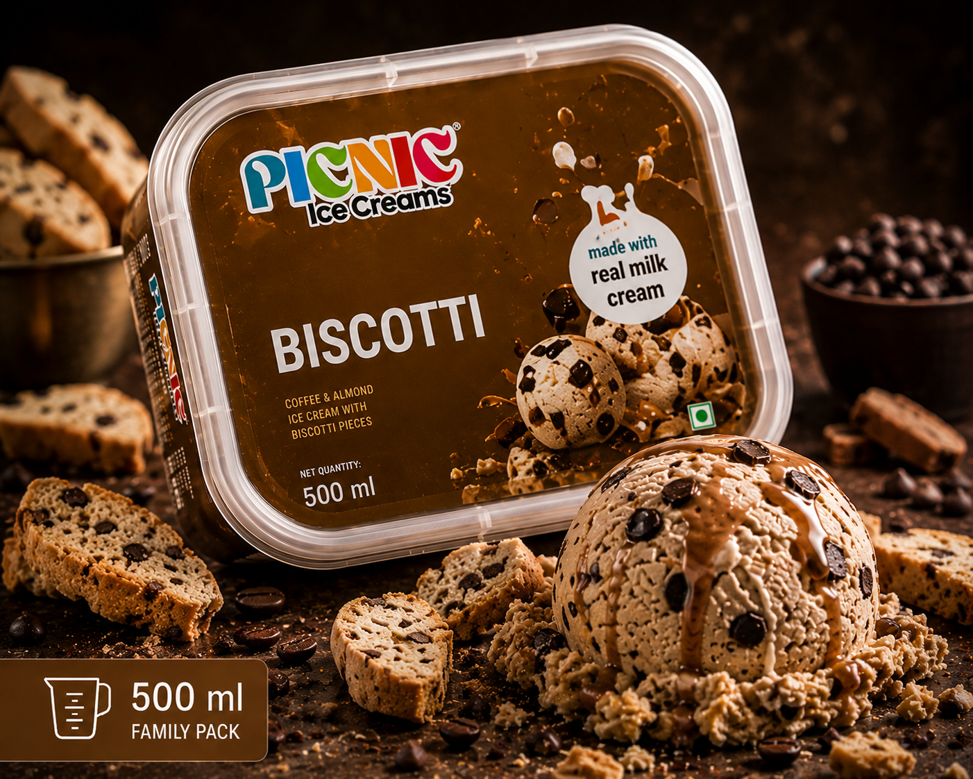 Exotic Biscotti Ice cream - 500ml Tub