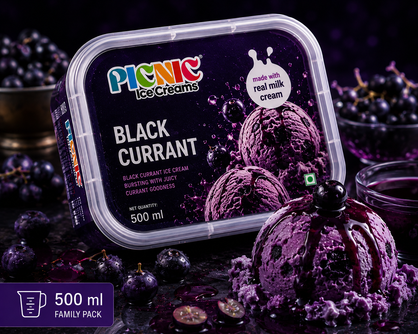 Exotic Black currant Ice cream - 500ml Tub