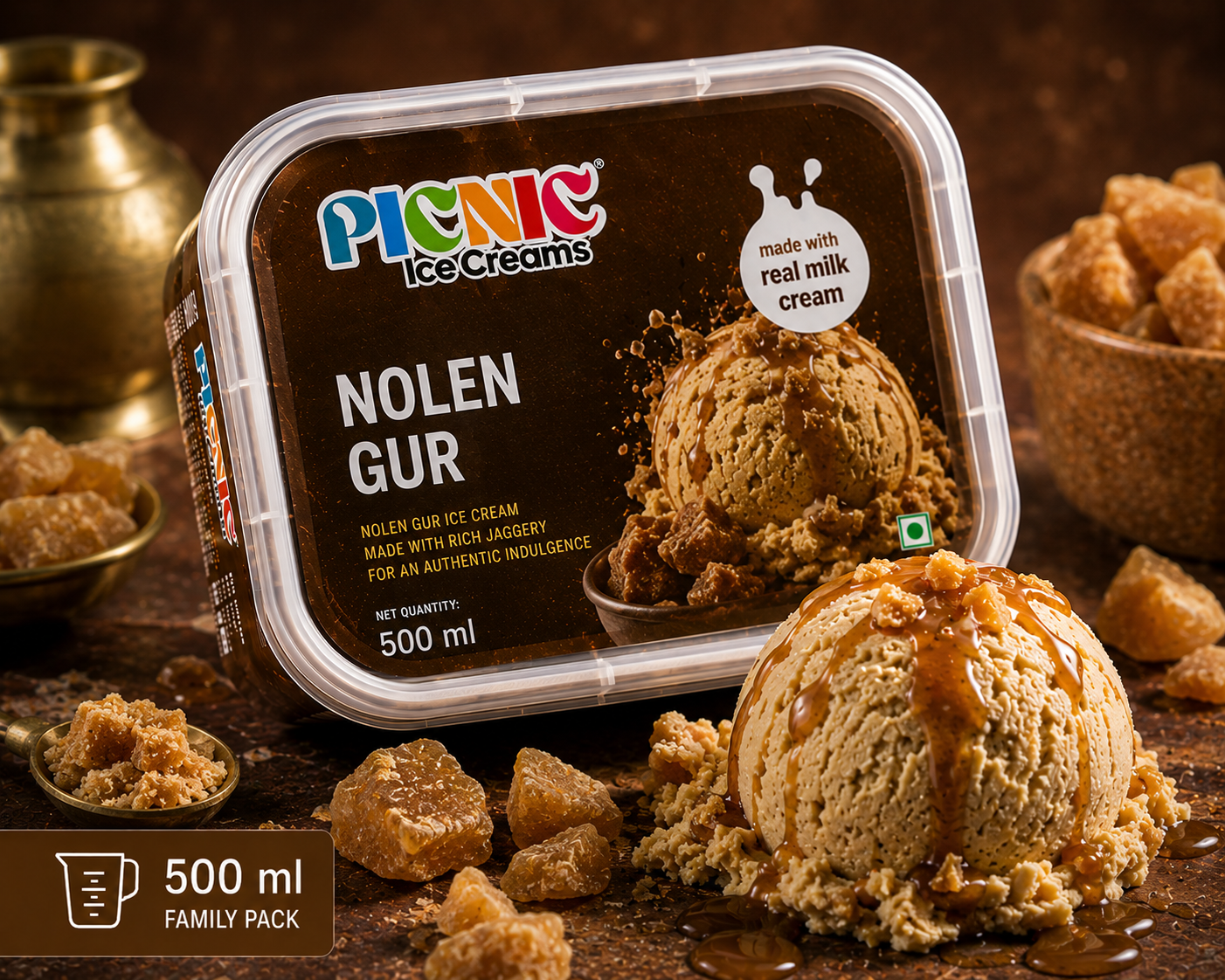 Exotic Nolen gur Ice cream - 500ml Tub