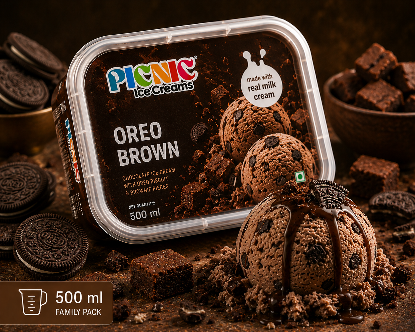 Exotic Oreo brown Ice cream - 500ml Tub