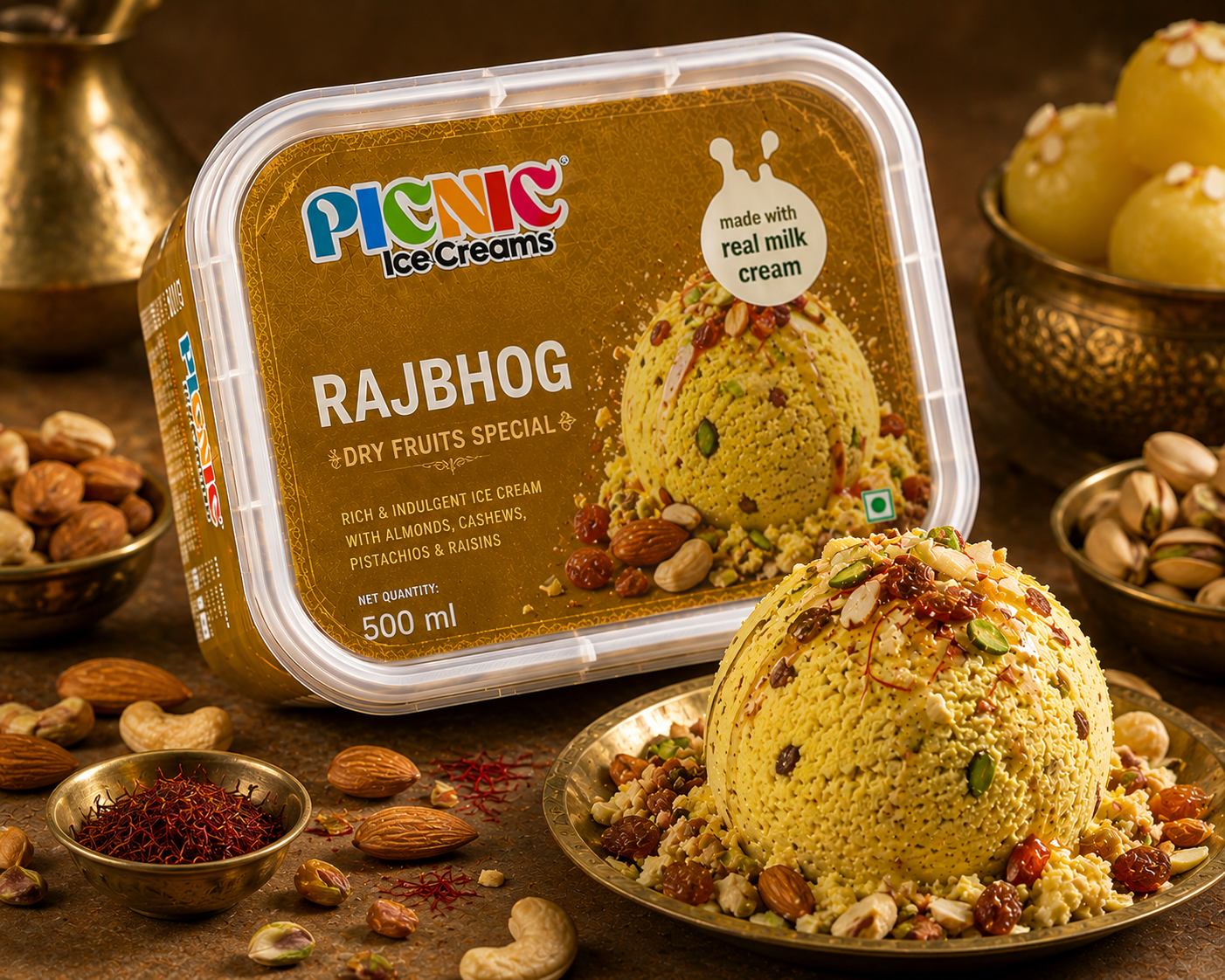 Exotic Rajbhog (Dry fruits special) Ice cream - 500ml Tub